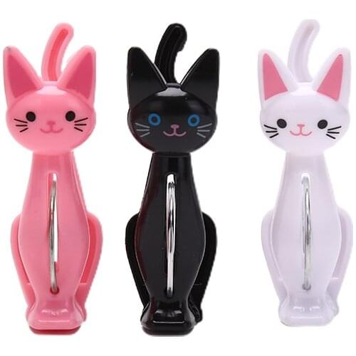 4Pcs Cute Cats Plastic Clothes Pegs Clothespins Cartoon Beach Towel Clips Bed Office Accessories