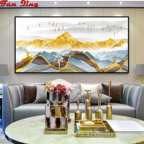 5d rhinestone diamond Abstract Golden Deer Painting diamond embroidery mosaic cross stitch 3 pcs/set Modern home wall decoration