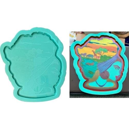 Afro Female Rolling Tray Epoxy Resin Mold African Goddess Fruit Plate with Edges Silicone Mould DIY Crafts Tool