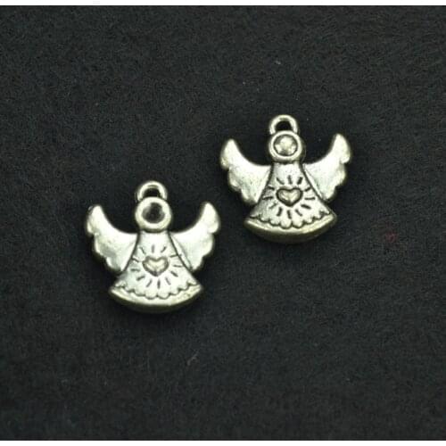 Free Shippin 25 pcs 14*14 mm antique silver color Alloy Angel charms Pendant Jewelry Findings I242