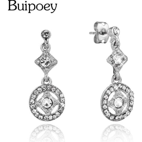 Buipoey Retro Dangle Charm Earring For Women Girls Fine Shiny Crystal Star Silver Color Eardrop Friends Couple Birthday Gift