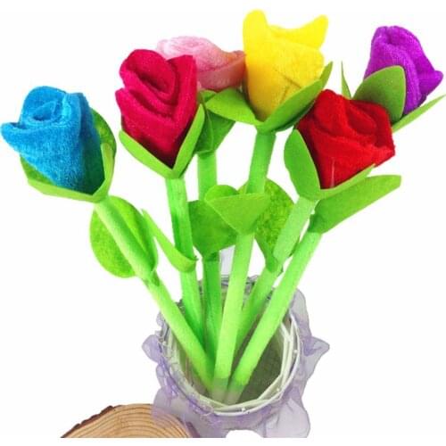 2 Pcs/Set Kawaii Rose Flower Shape Ballpoint Pens Colorful Plush Stationery Ball Pen 0.5mm For Wedding Party Kids Gifts