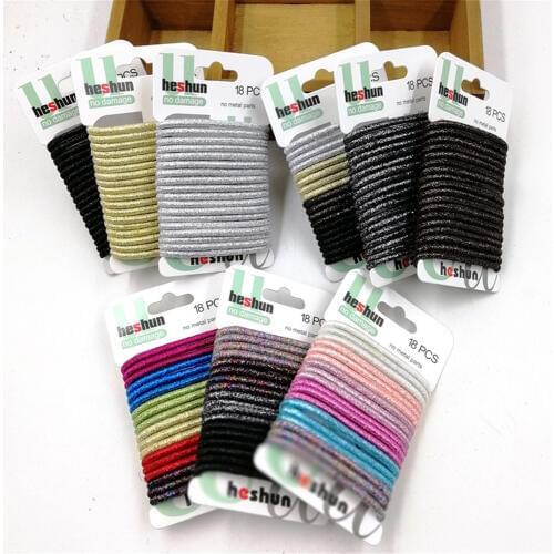 18 Pcs/set 4 mm Width High Elasticity Glitter Rubber Band Multicolor Hair Band Hair Rope For Girls Daily Hair Ties Hair Accessor