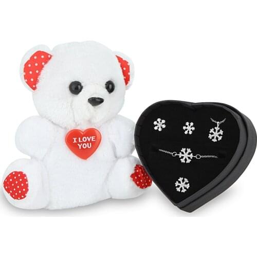 Forentina Beyaz Kar Tanesi Kolye Küpe Bileklik Ayıcık Set PS1603