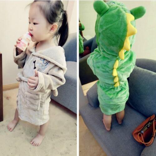 Cartoon Dinosaur Robes Loungewear Childrens Nightwear Cute Dog Kids Pajamas Baby Boys Girls Coral Fleece Sleepwear for children