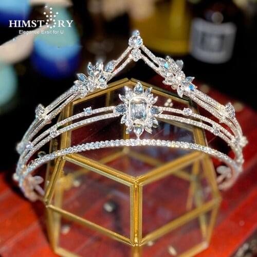HIMSTORY Wedding Bridal Headpiece Gold Silver Color Rhinestone Crystal Diadem Queen Crown Princess Tiaras Wedding Hair Jeweries