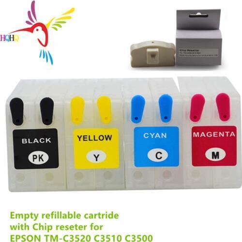 HQHQ Empty Refill Ink Cartridge for SJIC22P for Epson TMC3500 TM-C3520 TM-C3510 Color Label Printer with Chip Reseter