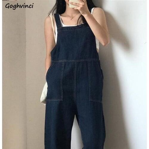 Jumpsuits Women Casual Solid Retro Denim Trousers Female Loose Straight High Quality Fashion All-match Bottoms Off-shoulder Chic