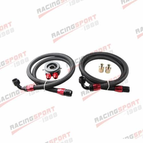 Red Aluminum Engine Oil Filter Adaptor Kit+Male Fitting+2 x Nylon Braided Line