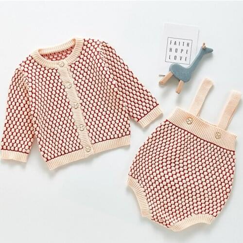 Baby Girl Sweater Set Girl Knit Cardigan Pant Overalls for Newborn Long Sleeve Cotton Princess Clothing Set for Babies 0-24M