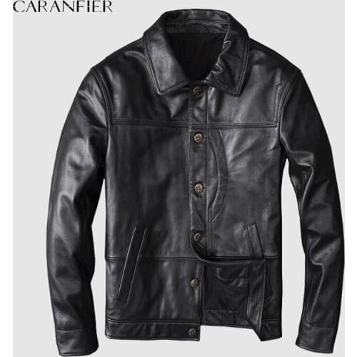CARANFIER Mens Real Cow Leather Bomber Jacket Male Motorcycle Natural Genuine Cowhide Steampunk Coats Men Air Force Outerwear