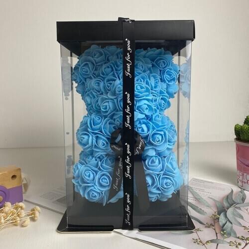 DIY 25 cm teddy rose bear with box artificial PE flower bear rose Valentines Day for girlfriend women wife mothers day gift
