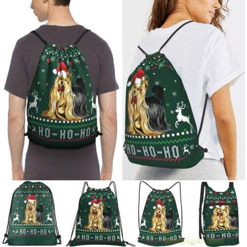 Men Outdoor Travel Drawstring Backpack Bags Christmas Yorkie Dog - Ugly Christmas Women Sports Travel Bag Fitness Swimming Bag