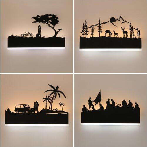 Nordic Animal Romantic LED Wall Lamp Creative Painting 110-240V Modern Black Sconce Decoration For Bathroom Living Bed Room