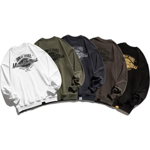 2021 New Fashtion Retro Made Old Printed Round Collar Loose Hoodie False Two Tops Hip Hop Streetwear Pocket Casual Coat