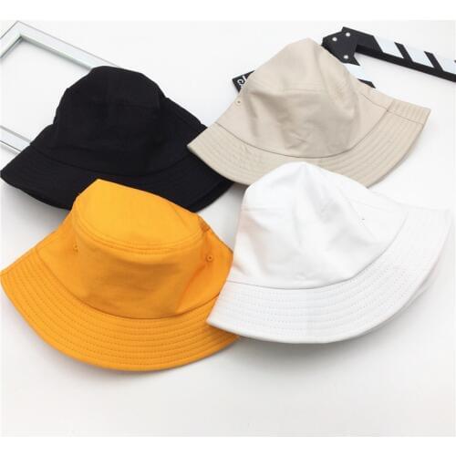 New Solid Color Bucket Hat Summer hiking fishing man&women caps Yellow Black 100% cotton Panama Sun Beach outdoors Hats