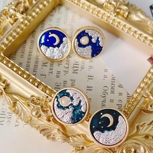 New Retro color enamel glaze cloud open Sun Moon asymmetric Earrings temperament Earrings female wholesale