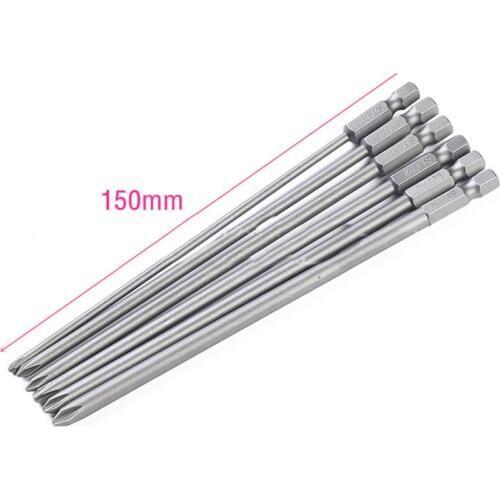 6pcs/set S2 Steel Phillips Screwdriver Bits Electric Screwdriver Magnetic Combination Bit Kit Tool Accessories 150mm Length