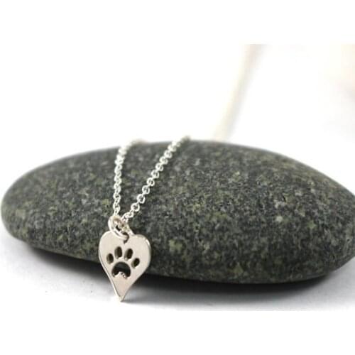 Paw Print Heart Necklace Pet Puppy Dog Paw Necklace Bear Cat Love heard Paw Necklaces Decoupage Animal Paw Print Necklaces