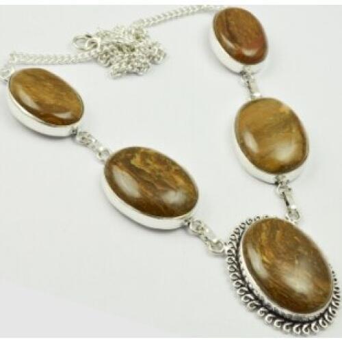 Tiger Jaspers Necklace Silver Overlay over Copper, 52 cm, N2325