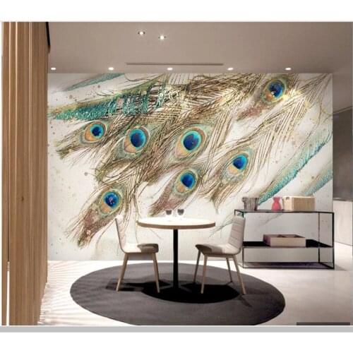 Papel de parede Retro fashion peacock feather 3d wallpaper,living room tv wall bedroom wall papers home decor mural