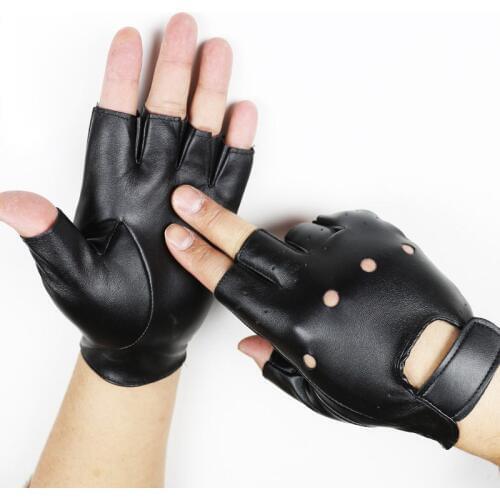 Mens dancing hip-hop Night Club Couples Stage Show gloves Gothic Punk Rock Show PU Leather Half finger Fitness Driver Glove L56