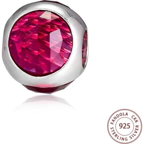 Genuine 925 Sterling Silver Cerise Crystal Radiant Droplet Charm Beads for Jewelry Making Fit Women Original Bracelets Berloques