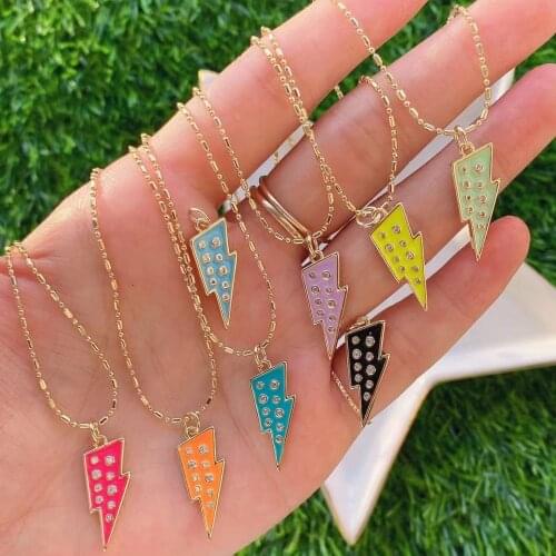 5Pcs Fashion jewelry charms zircon Lightning shape pendant necklace enamel charms Party Girls Statement Jewelry