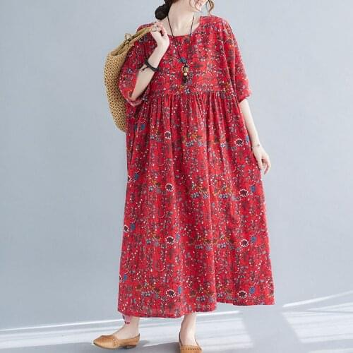 Plus Size Women Print Floral Dress Plus Size 4XL 5XL 6XL Cotton Female Lady Vestidos Robe Female Summer Sundress Linen Dresses