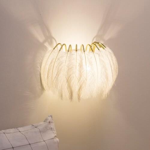 Luxury White Feather Wall Lamps Modern Beauty Wall Lights For Bedroom Bedside Living Room Home Decoration Wall Sconces WA221