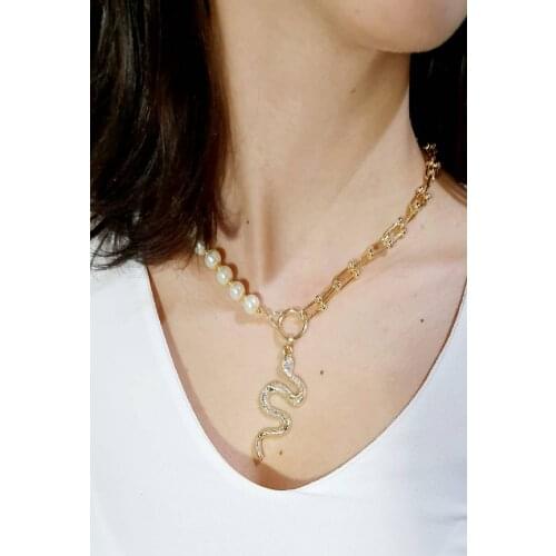 With pearl Snake Objeli Tifanny Chain Necklace Gold