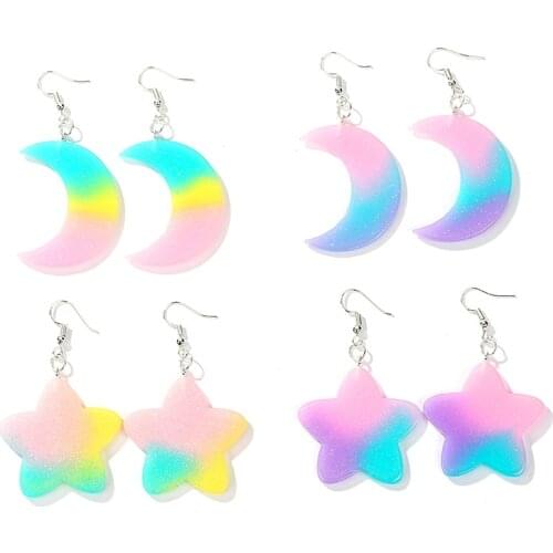 1pair Fashion Craft Gradient Star,Heart and Moon Drop Earrings Resin earring for Birthday Gift Child Girls Teens Jewelry