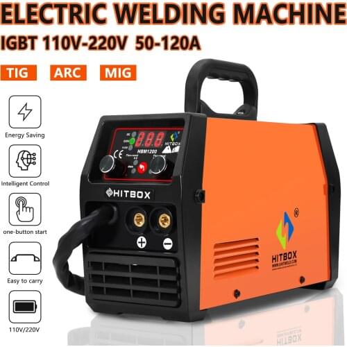220V HITBOX Welding Machine HBM1200 With TIG MIG Torch Fit 0.8/1.0mm Welder Wire Gasless Arc Soldering