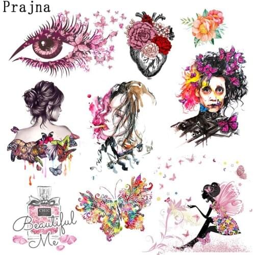 Prajna Fashion Girl Thermal Sticker On Clothes Butterfly Flower Patches Iron-On Transfers For Clothing Stickers Iron On Patches