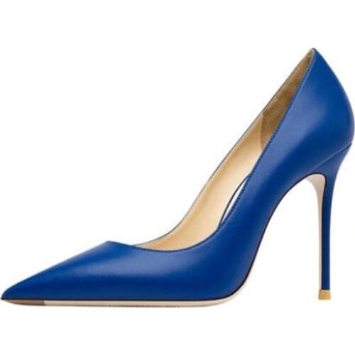 Genuine Leather Women Sexy Pumps red bottom shoe Ladies High Heeled Shoes Blue Matte Stilettos 11cm Evening Shoe Dropshopping