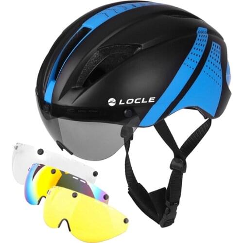 LOCLE Magnetic Goggles Cycling Helmet Road Mountain MTB Bike Bicycle Helmet With Lens 11 Air Vents Helmet Bike Casco Ciclismo