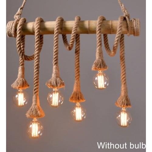 Vintage Hemp Rope Pendant Light E27 LED Light Bulb Industrial Attic Home Living Room Kitchen Decor Fixtures Retro Luminaire