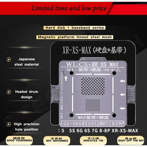 WL High-Quality PCIE Baseband Reballing Stencil Plant Tin Steel Net With Fixed Plate for iPhone X 8 8 P 5g 5s 6g 6p6s 6sp 7g 7p