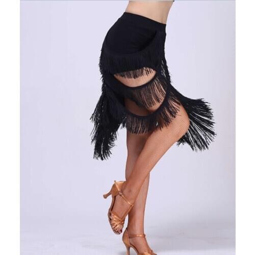 Fashion Latin Dance Skirt Practice Skirt Irregular Fringe Skirts Women Women 's Black Tango Salsa Cha Cha Rumba Samba Practice