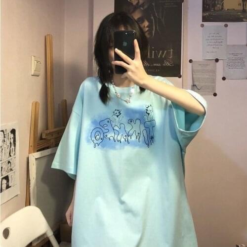 Women T-Shirt Letter Print Harajuku Korean Dropshipping Vintage Clothes Top Punk Summer Loose Short Sleeve Plus Size Y2k