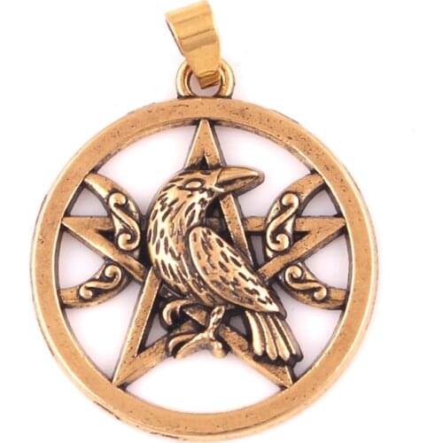 Women Men Pendant Jewelry Pentacle And Raven Crow Between Two Crescents Pattern Fashion Charm Amulet Zinc Alloy Dropshipping