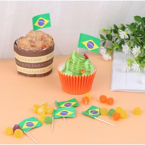 100pcs Brazil National Flag Design Cake Toppers Creative Cake Fruit Picks Cupcake Insert Decor Toothpick Party Supplies