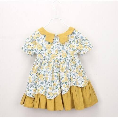 2020 Summer Girls' Floral Doll Collar Dress Fashion Skirt Irregular Baby Skirt