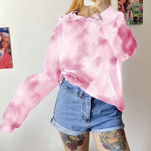 2021 Fashion Women Tie Dyeing Hooded Pullover Jumper Sweater Tops Outwear Streetwear Long Sleeve Sweatshirt Hoodie