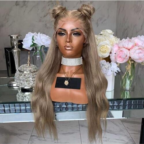 26'' Deep Middle Part 13*6 Glueless Ash Blonde Lace Front Wig Brazilian Wavy Human Hair Wig Pre Plucked Remy 180Desnity