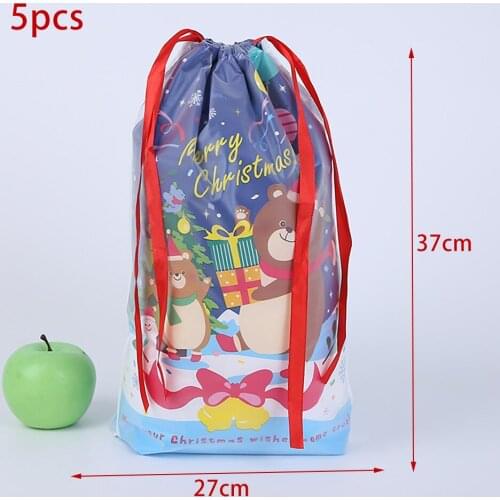 5PCS Christmas Candy Bag/gift Bag PVC Reusable Drawstring Wrap Present Gift Party Bags Classroom, Party Gifts