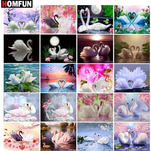 HOMFUN Diamond Painting Full Square/Round Drill 5D DIY "Animal swan scenery" Daimond Embroidery Rhinestone Cross Stitch Decor