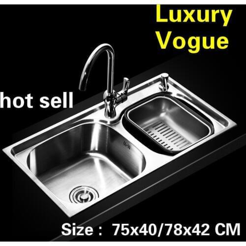 Free shipping Standard fashion kitchen sink double groove food grade 304 stainless steel hot sell 75x40/78x42 CM