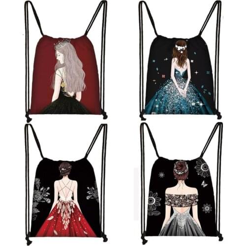 Elegent Ladies Drawstring Bag Women Storage Bags for Travel Shoes Holder Teenager Girls Casual Softback Backpack Bookbag Gift
