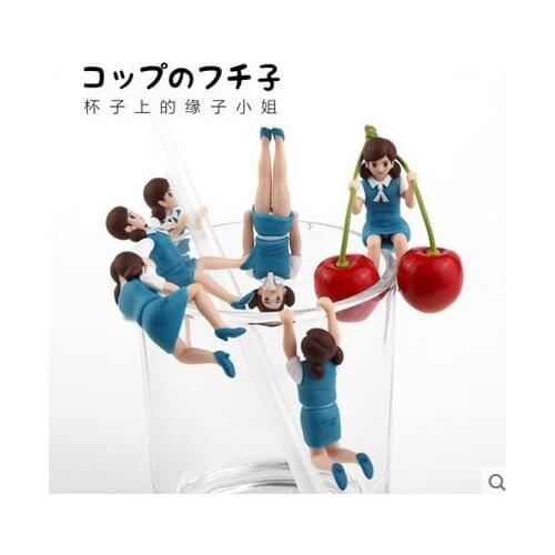 Pvc figure cute cup lady cherry set collections doll toy gift model 6pcs/st yuanzi
